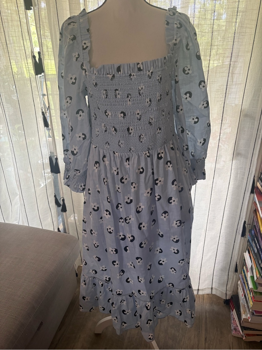 kate spade Light Blue Floral Smocked Midi Dress